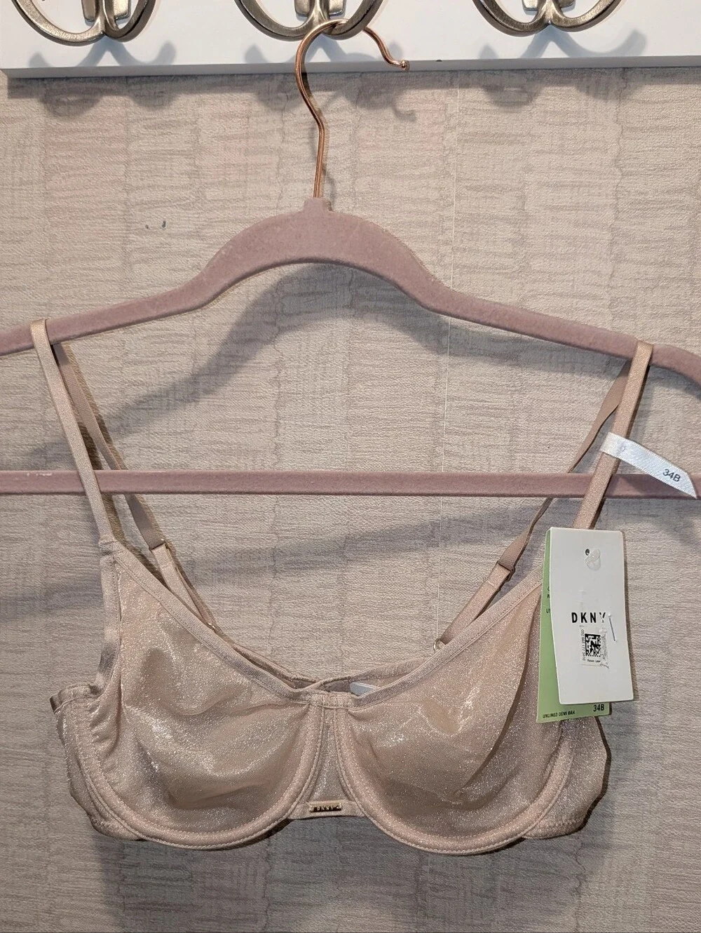 34B DKNY Champagne Shimmer Unlined Demi Bra DK4S92